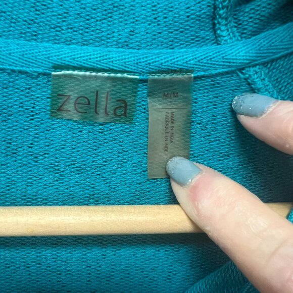 Zella Space Dye Fitted Track Jacket Lightweight Hood Full Zip Teal Women Medium - Picture 5 of 5